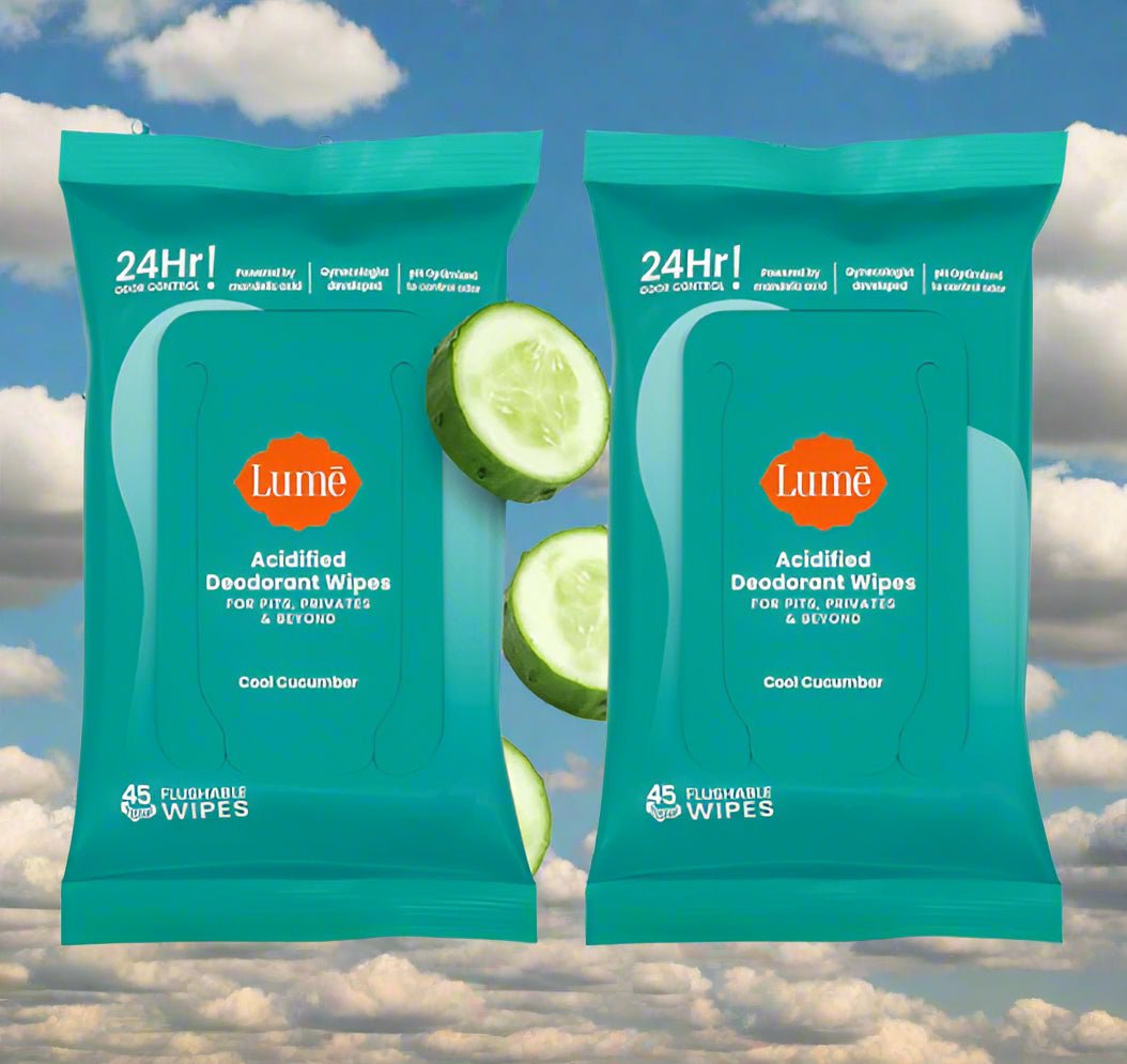 Lume Acidified Deodorant Wipes - 24 Hour Odor Control - 45 Count (Pack of 2) (Cool Cucumber) - Matt K's Merchandise