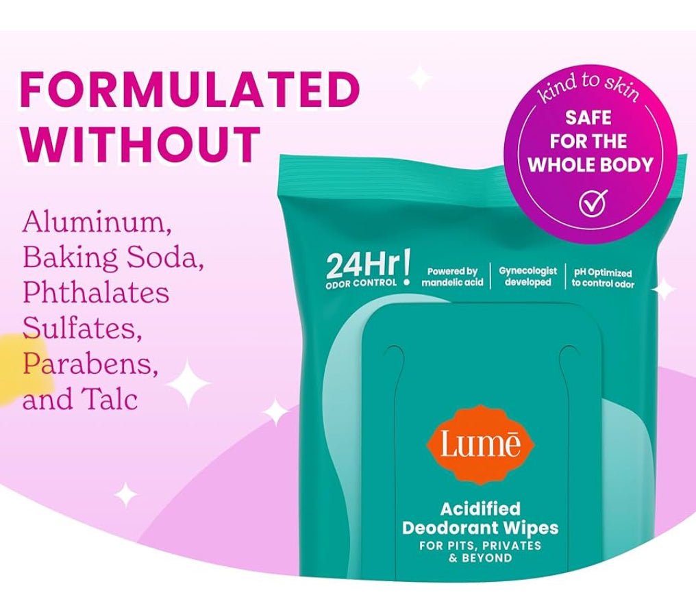 Lume Acidified Deodorant Wipes - 24 Hour Odor Control - 45 Count (Pack of 2) (Cool Cucumber) - Matt K's Merchandise